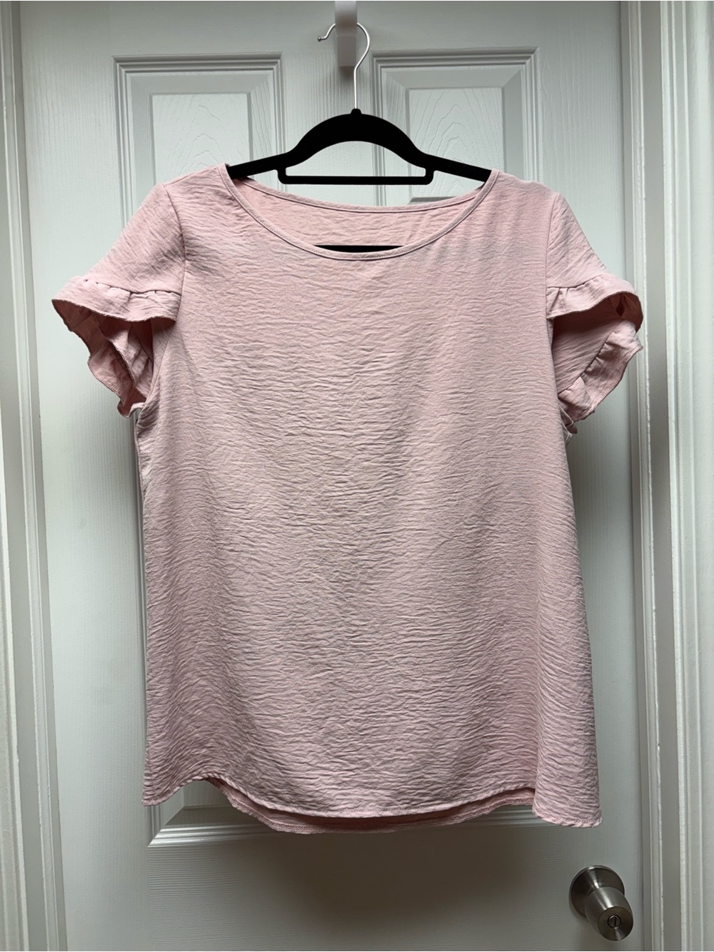 SHEIN Light Pink Textured Flutter Sleeve Blouse – Women’s Size Large